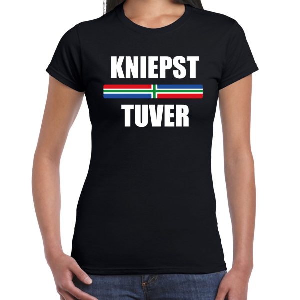 Gronings dialect shirt Kniepst tuver met Groningse vlag zwart voor dames XL -