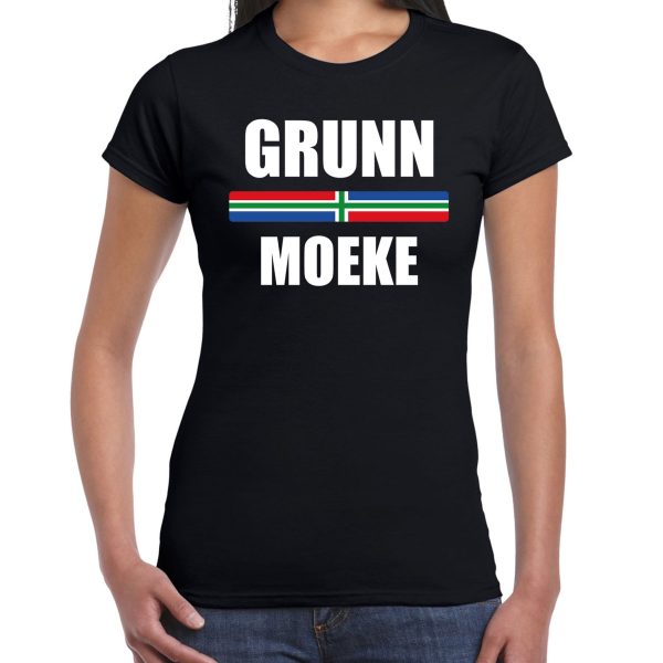 Gronings dialect shirt Grunn moeke met Groningse vlag zwart voor dames L -