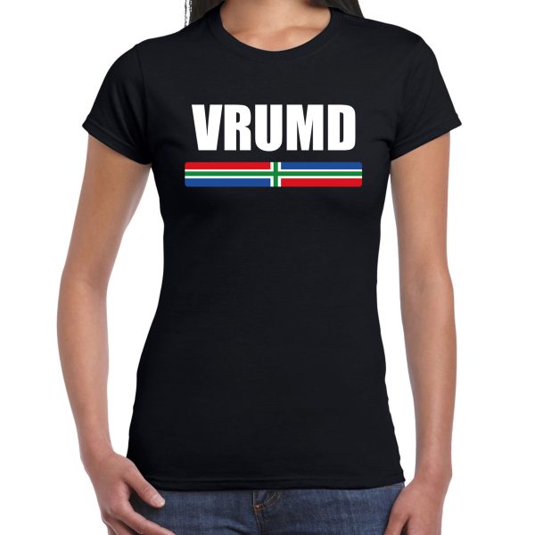 Gronings dialect shirt Vrumd met Groningense vlag zwart voor dames M -