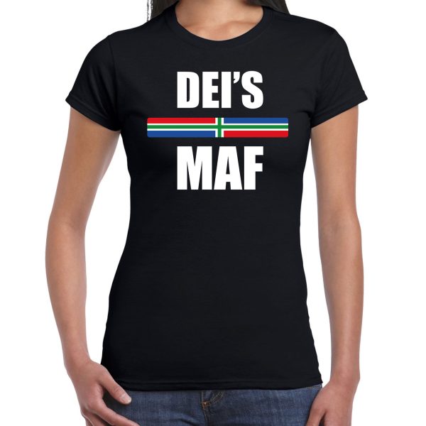 Gronings dialect shirt Deis maf met Groningense vlag zwart voor dames M -