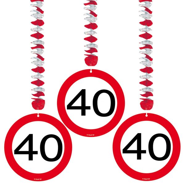 40 Jaar Hangdecoratie Verkeersbord - 3 stuks