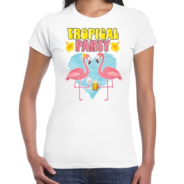 Tropical party T-shirt voor dames - tropisch feest - wit - carnaval/themafeest