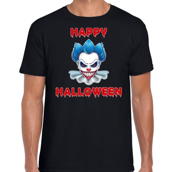 Happy Halloween blauwe horror clown verkleed t-shirt zwart voor heren