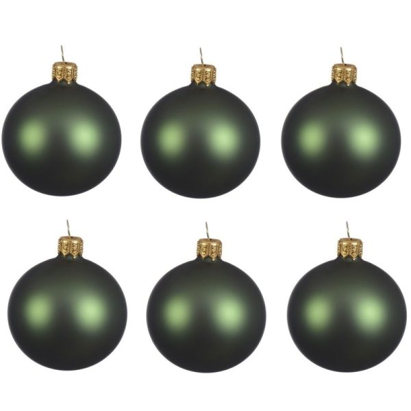 6x Donkergroene glazen kerstballen 6 cm mat