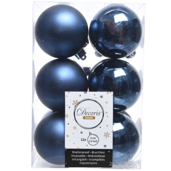 12x Donkerblauwe kerstballen 6 cm kunststof mat/glans