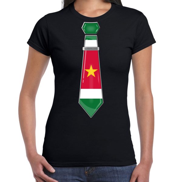 Bellatio Decorations Verkleed shirt voor dames - stropdas Suriname - zwart - supporter - themafeest XS -