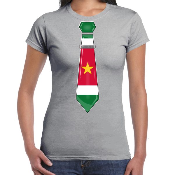 Bellatio Decorations Verkleed shirt voor dames - stropdas Suriname - grijs - supporter - themafeest L -