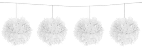 Pompom slinger wit 12cm/ 3 meter