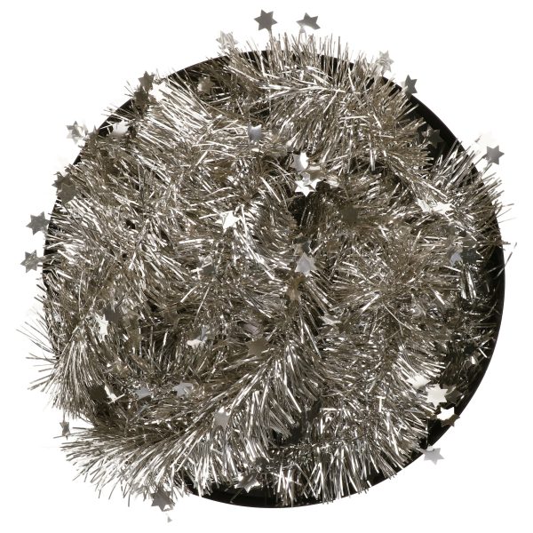 Decoris kerstslinger - licht champagne - 270 x 10 cm - tinsel/folie - sterren - lametta slingers