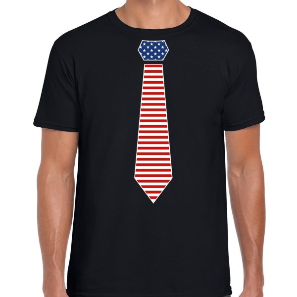 Bellatio Decorations verkleed t-shirt voor heren - Amerikaanse stopdas - zwart - themafeest M -