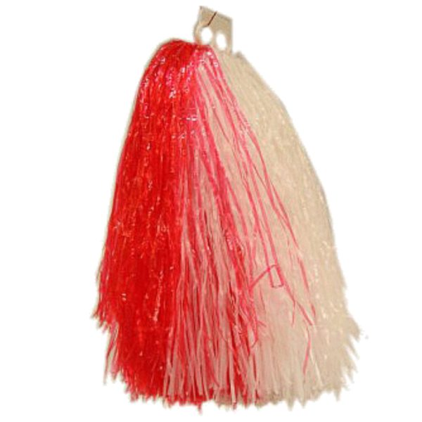 1x Stuks cheerball/pompom rood/wit met ringgreep 33 cm