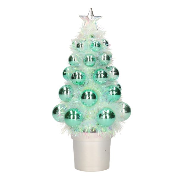 Mini kunst kerstboompje mint groen met kerstballen 19 cm