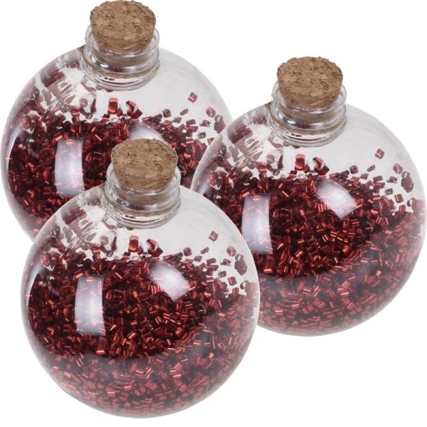 3x Fles kerstballen rode glitters 8 cm kunststof