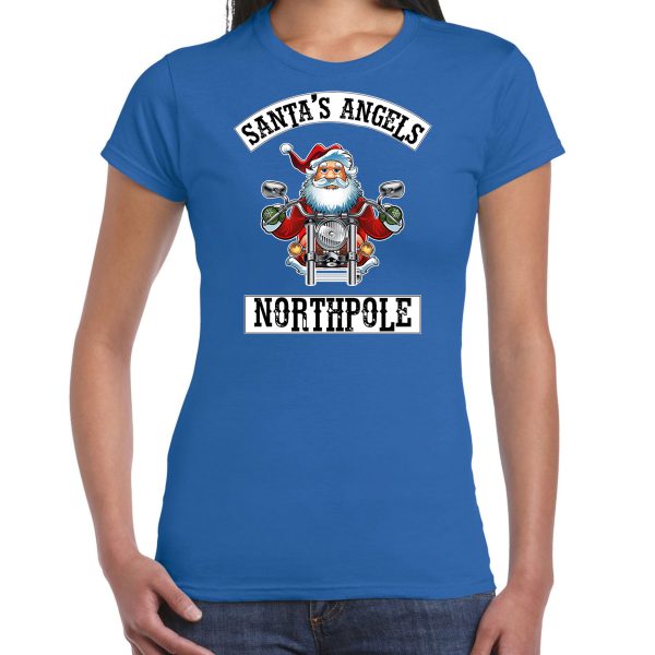 Blauw Kerstshirt / Kerstkleding Santas angels Northpole voor dames XL -