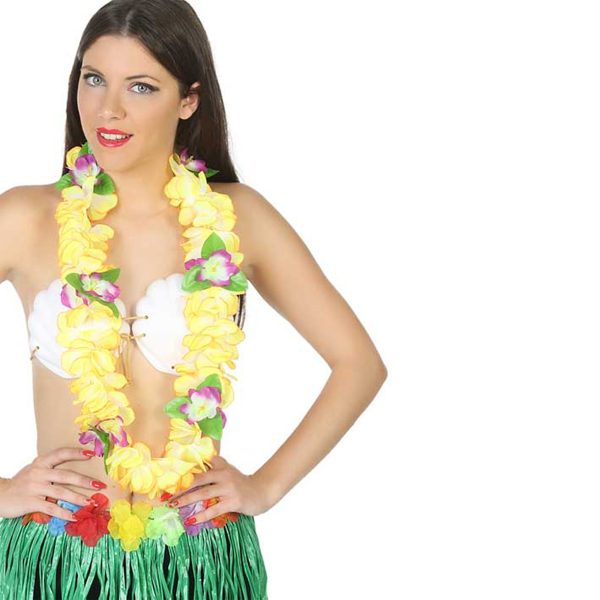 Hawaii krans/slinger - Tropische kleuren geel - Grote bloemen hals slingers - verkleed accessoires