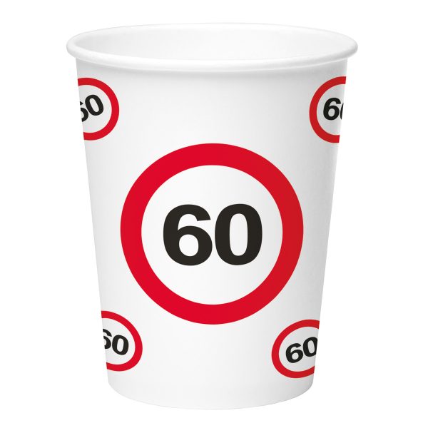 60 Jaar Verkeersbord Papieren Bekers 350ml - 8 stuks