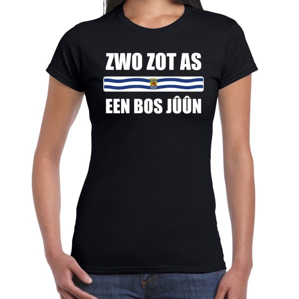 Zeeuws dialect shirt Zwo zot as een bos juun met Zeelandse vlag zwart voor dames L -