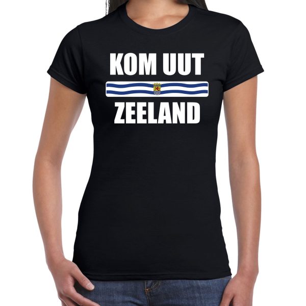 Zeeuws dialect shirt Kom uut Zeeland met Zeeuwse vlag zwart voor dames L -