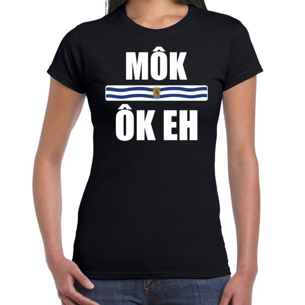 Zeeuws dialect shirt Mok ok eh met Zeelandse vlag zwart voor dames XS -