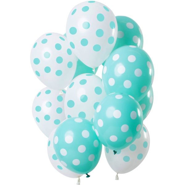 Ballonnen set stippenmix mintgroen/wit  - 12stk