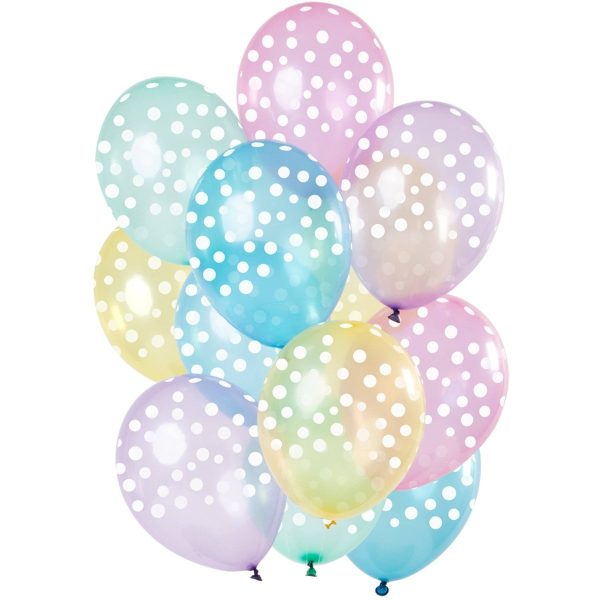 Ballonnen set stippen pastel mix transparant  - 12stk