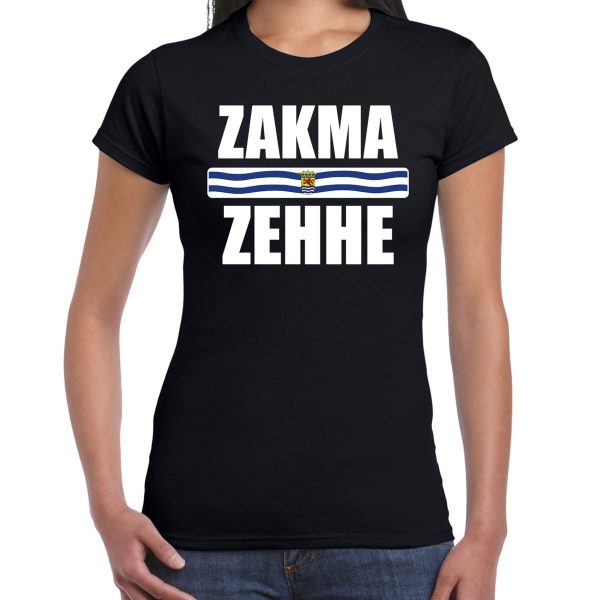 Zeeuws dialect shirt Zakma zehhe met Zeelandse vlag zwart voor dames S -