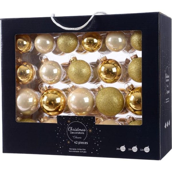 Goud/champagne kerstversiering kerstballen set 42 delig van glas