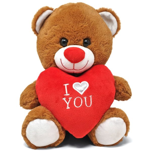 Donker bruine pluche knuffelbeer/teddybeer met I love you hartje 30 cm