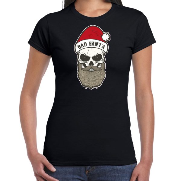 Zwart Kerstshirt / Kerstkleding Bad Santa voor dames M -