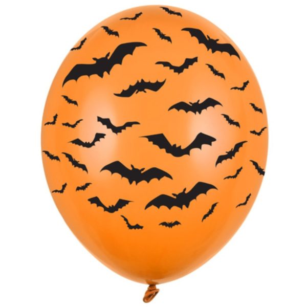 12x Oranje/zwarte Halloween ballonnen 30 cm met vleermuizen prin