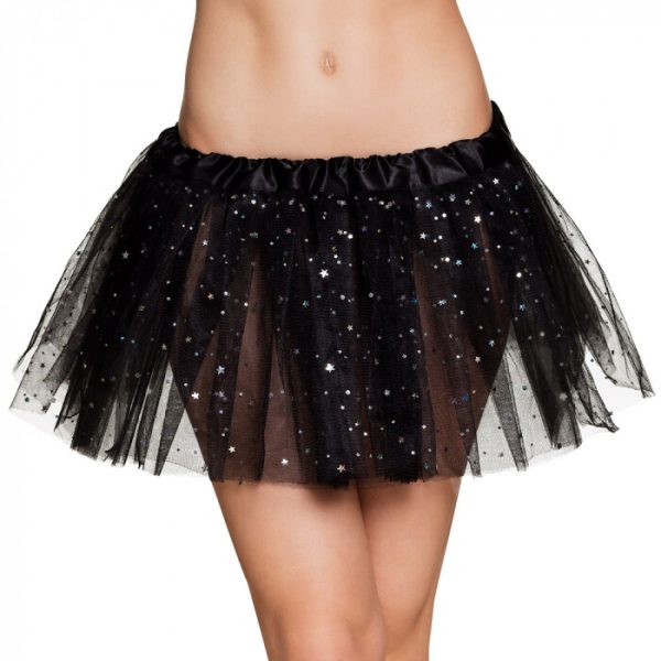 Zwarte Tutu Dames met glitters/sterren - One Size