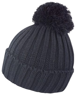 Result grof gebreide wintermuts met pompon - zwart - Wintermutsen voor dames/heren