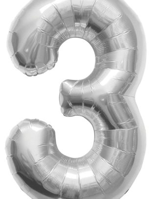 Zilverkleurige cijferballon cijfer 3 - 86 cm