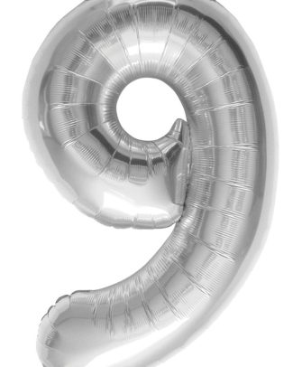Zilverkleurige cijferballon cijfer 9 - 86 cm