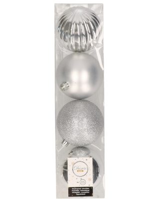 4x Zilveren kerstballen 10 cm kunststof mix