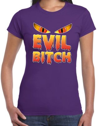 Halloween Evil Bitch verkleed t-shirt paars voor dames