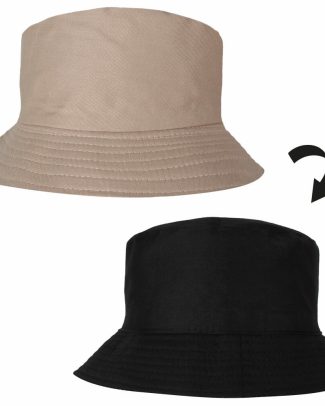 Vissershoedje/zonnehoedje - beige/zwart - one size - volwassenen - bucket hat - 2 zijdig