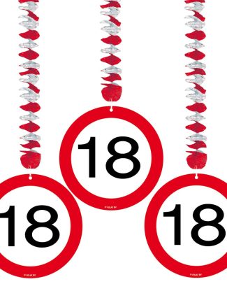 18 Jaar Verkeersbord Hangdecoratie - 3 stuks