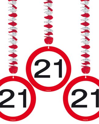 21 Jaar Verkeersbord Hangdecoratie - 3 stuks