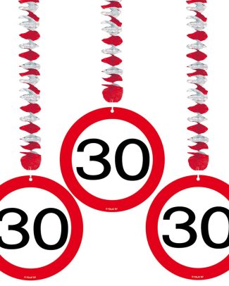 30 Jaar Verkeersbord Hangdecoratie - 3 stuks