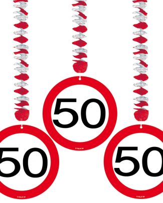 50 Jaar Verkeersbord Hangdecoratie - 3 stuks