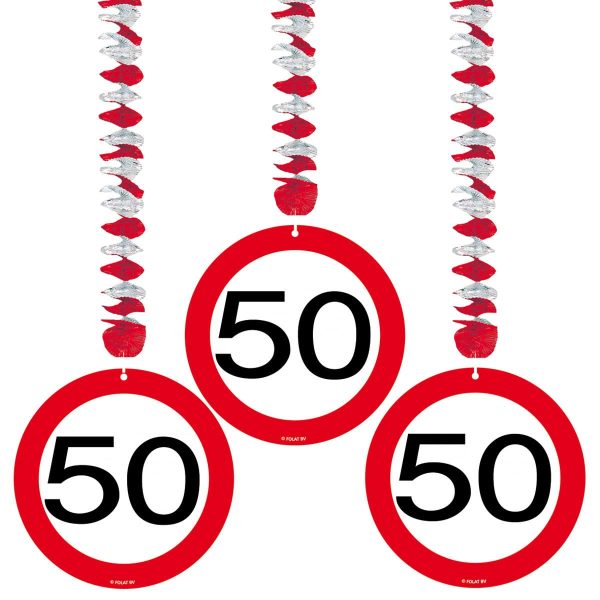 50 Jaar Verkeersbord Hangdecoratie - 3 stuks