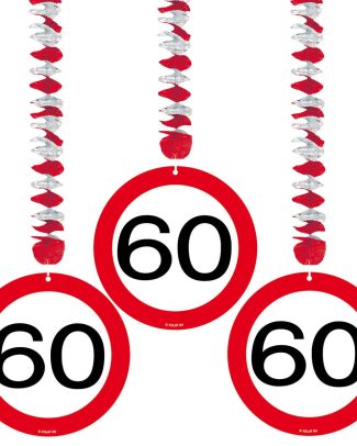 60 jaar verkeersbord hangdecoratie - 3 stuks