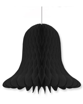 Kerstklok lampion - zwart - 20 cm - papier - kerstversiering - kerstbel decoratie