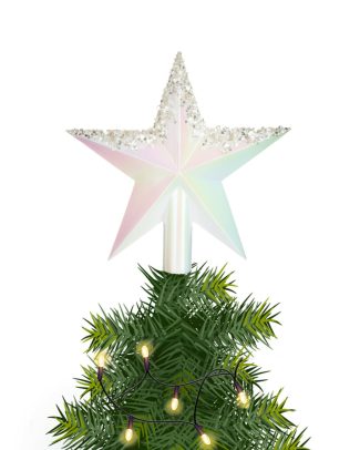 Kerst piek - ster vorm - parelmoer wit - 22 cm - kunststof - glitters