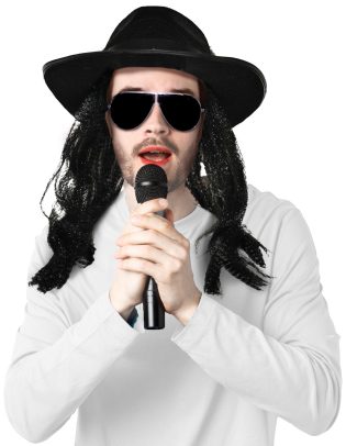 Michael Jackson verkleedpruik met hoed - herenpruik - zwart - zigeuner