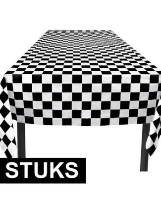 Tafelkleed Finish - 2x - racing thema - zwart/wit- geblokt - 130 x 180 cm - polyethyleen