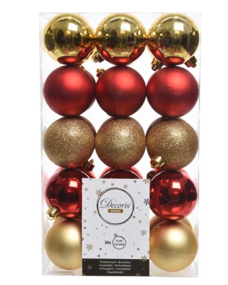 Decoris kerstballen - 30x st - goud en rood - D6 cm - kunststof - kerstversiering