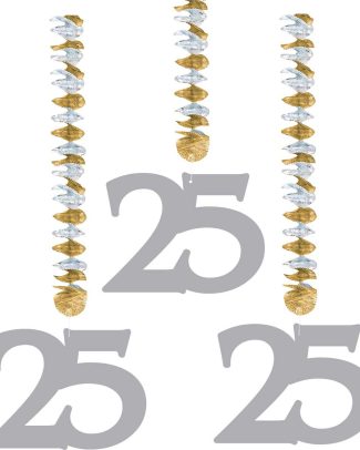 25 Jaar Zilveren Hangdecoratie - 3 stuks