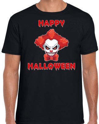 Happy Halloween rode horror clown verkleed t-shirt zwart voor heren